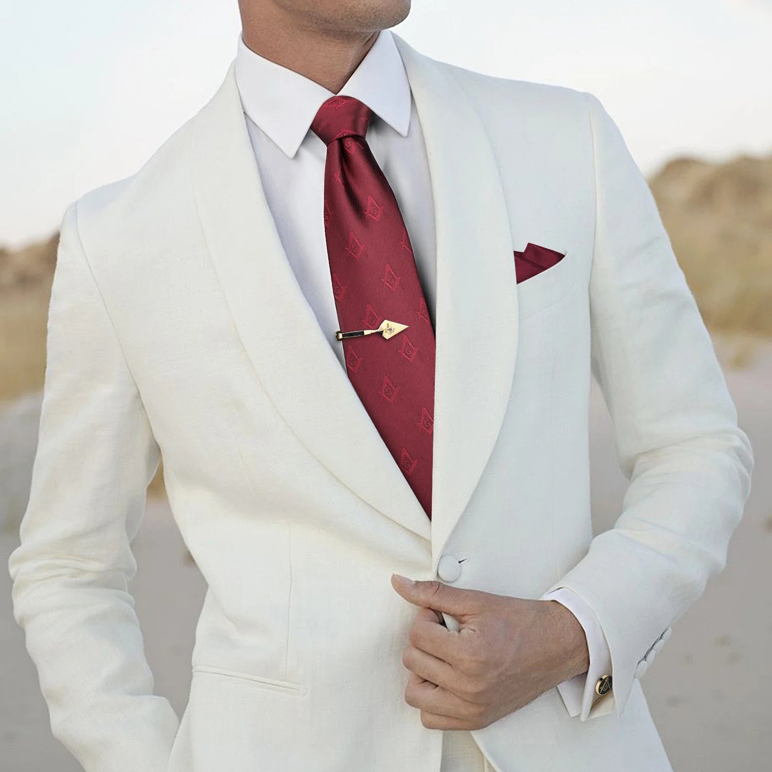 HAWSON Masonic Necktie for Men – Compass & G Letter Freemason Design (8cm)