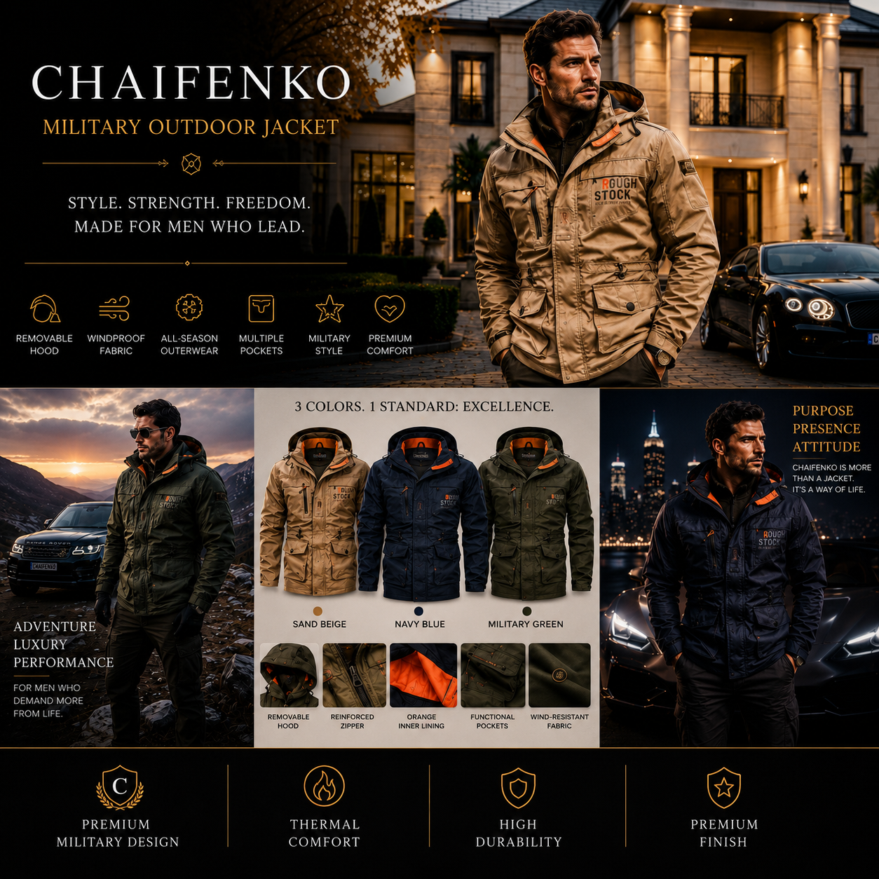 CHAIFENKO® Military Outdoor Jacket made for men who value presence, comfort, and performance in every environment.