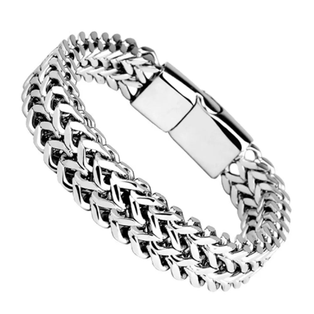 Stainless Steel Magnetic Buckle Bracelet – Double Row Braided Design