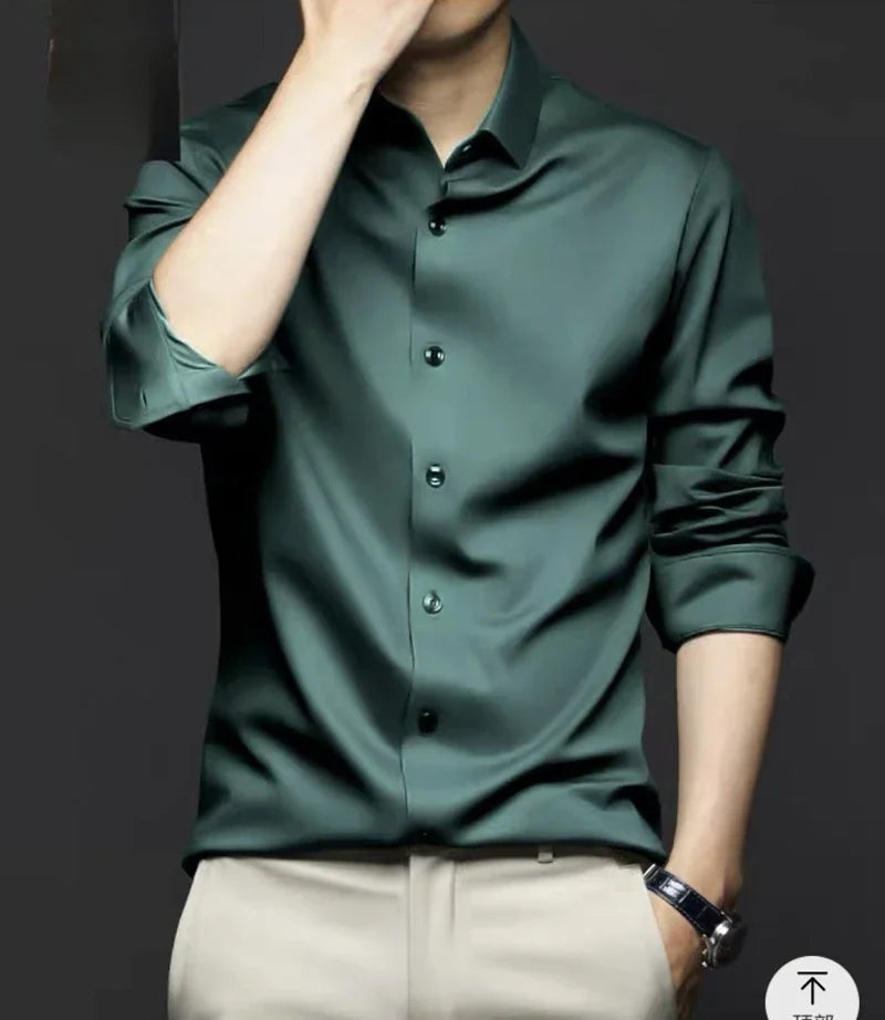 Seamless Long Sleeve Shirt – Wrinkle-Free Business Casual with High Elasticity