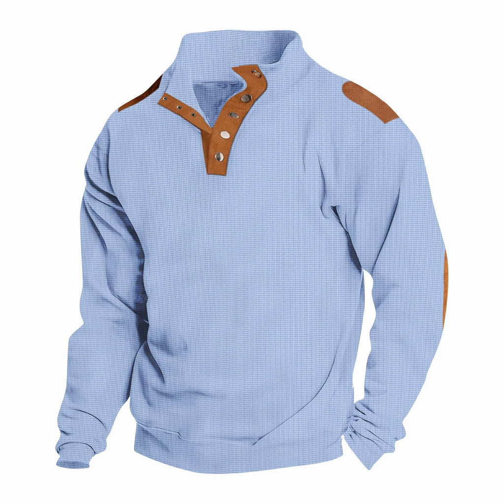 Men’s Long Sleeve Polo Shirt – Casual Stand Collar Button-Up, Spring & Autumn