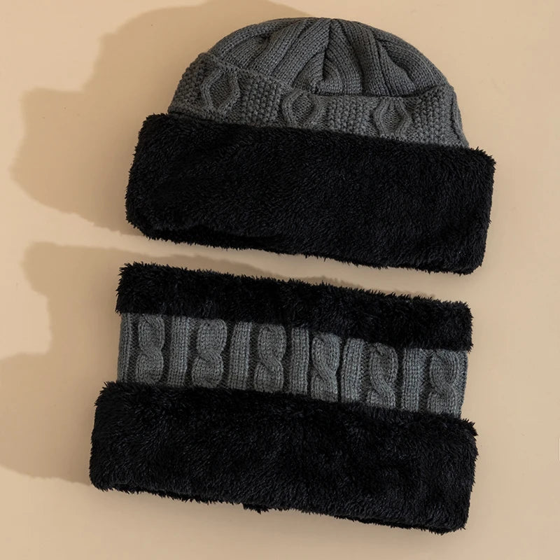 New Style Unisex Plush-Lined Winter Hat – Thick & Warm Knitted Beanie Set