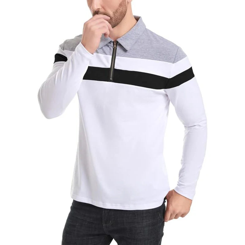 Men’s Long Sleeve Striped Polo – Casual & Comfortable