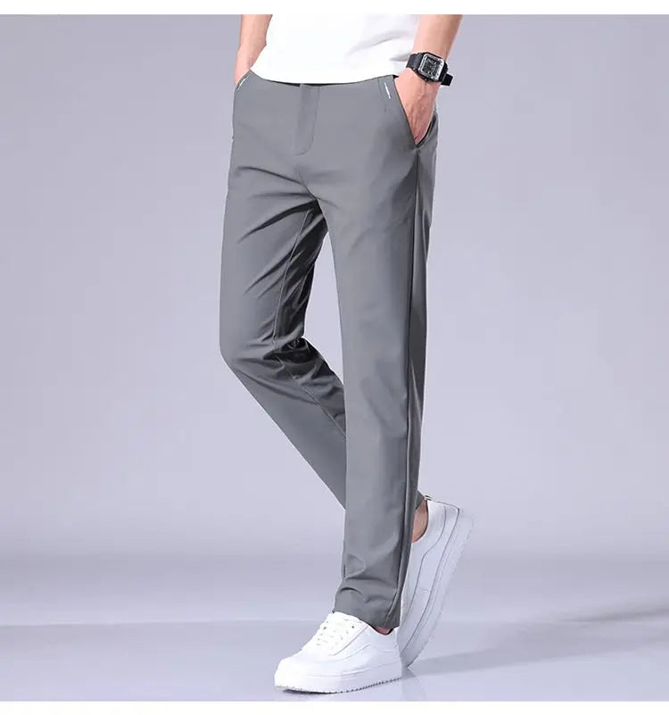 Men’s Ice Silk Slim Trousers – Lightweight & Quick-Dry