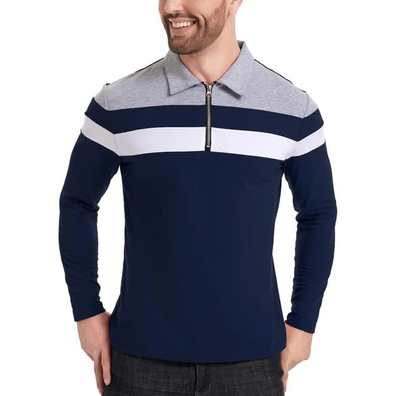 Men’s Long Sleeve Striped Polo – Casual & Comfortable