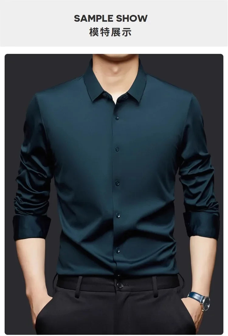 Seamless Long Sleeve Shirt – Wrinkle-Free Business Casual with High Elasticity