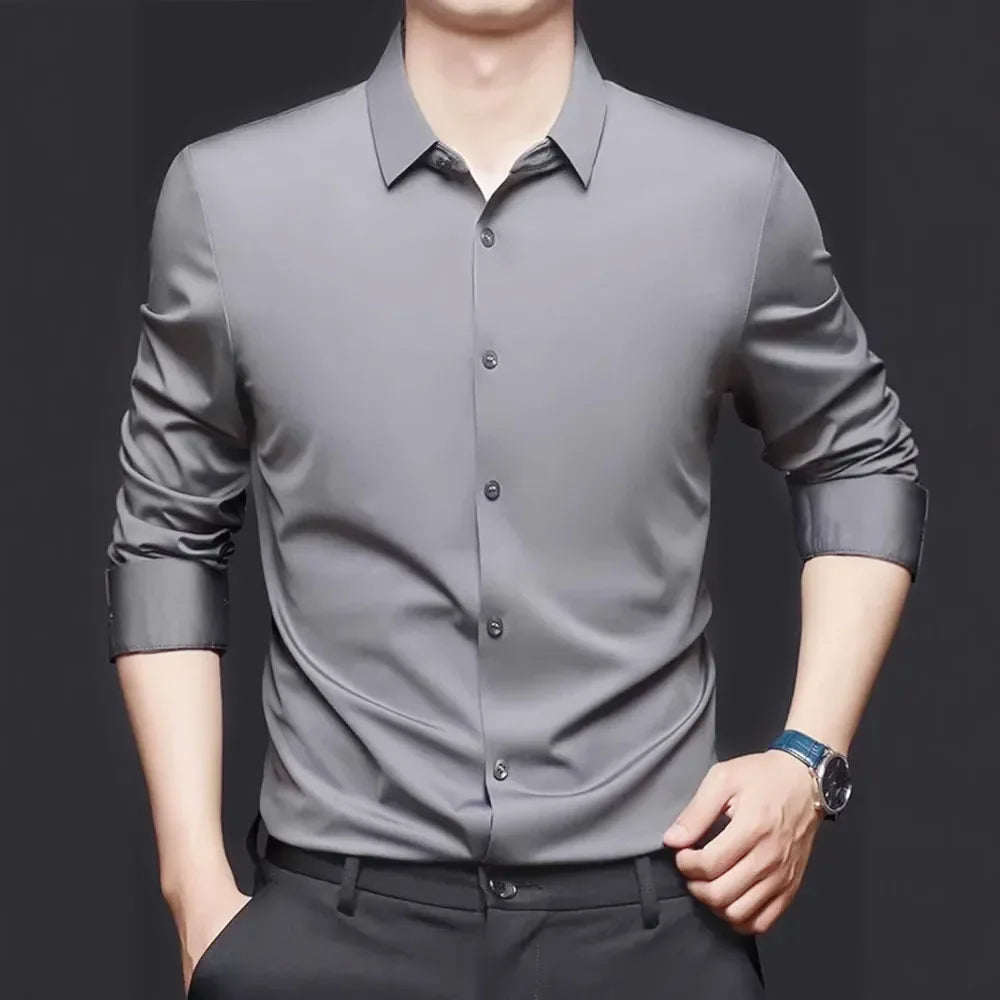 Seamless Long Sleeve Shirt – Wrinkle-Free Business Casual with High Elasticity