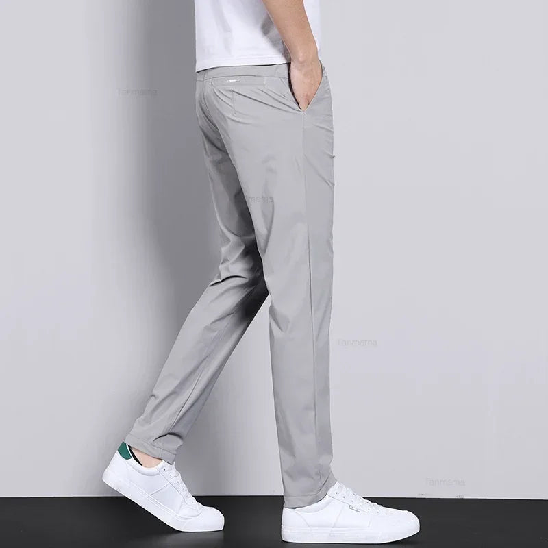 Men’s Ice Silk Slim Trousers – Lightweight & Quick-Dry