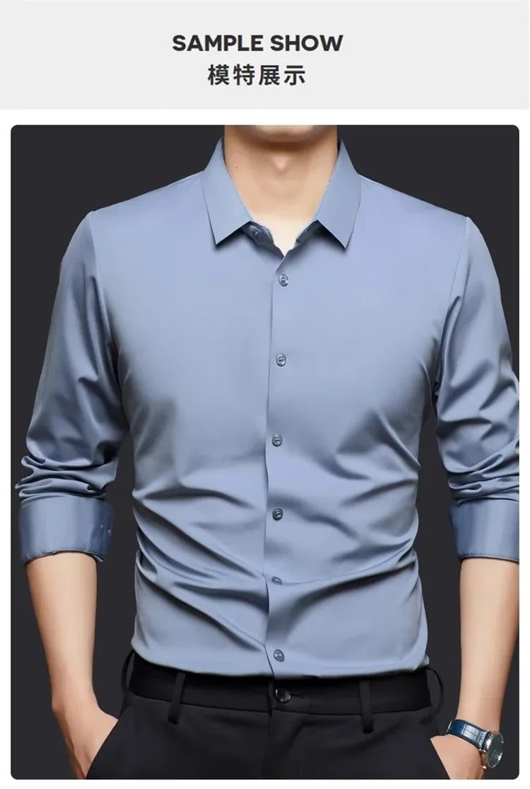 Seamless Long Sleeve Shirt – Wrinkle-Free Business Casual with High Elasticity