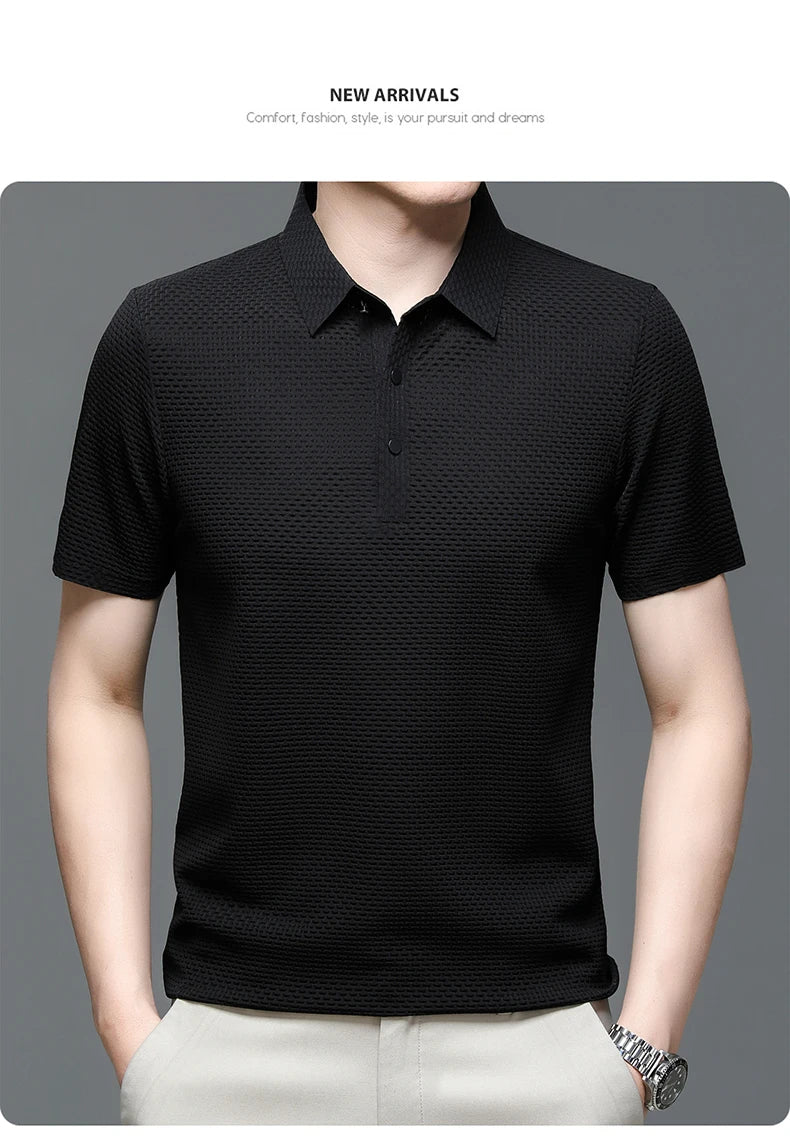 Men’s Ice Silk Polo Shirt – Breathable, Wrinkle-Resistant Summer Top