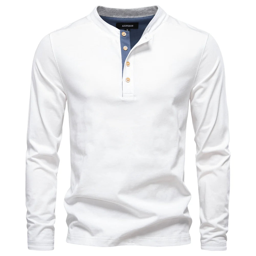 Men’s Long Sleeve Cotton T-Shirt AIOPESON  – Casual Henley Collar Basic Tee