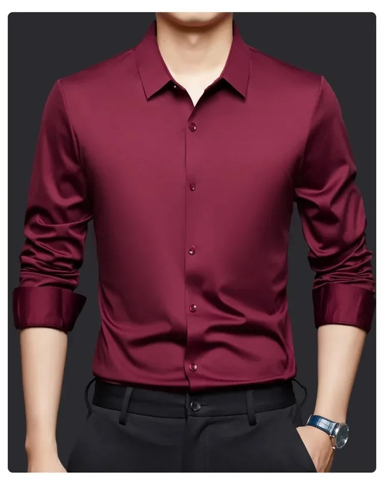 Seamless Long Sleeve Shirt – Wrinkle-Free Business Casual with High Elasticity