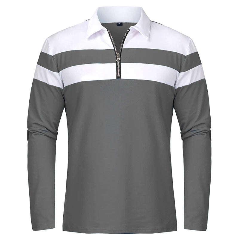 Men’s Long Sleeve Striped Polo – Casual & Comfortable