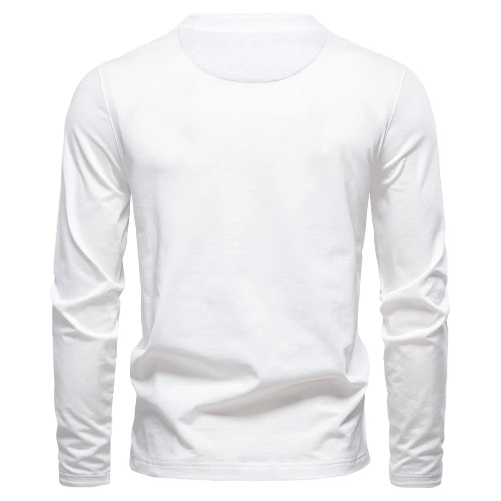 Men’s Long Sleeve Cotton T-Shirt AIOPESON  – Casual Henley Collar Basic Tee