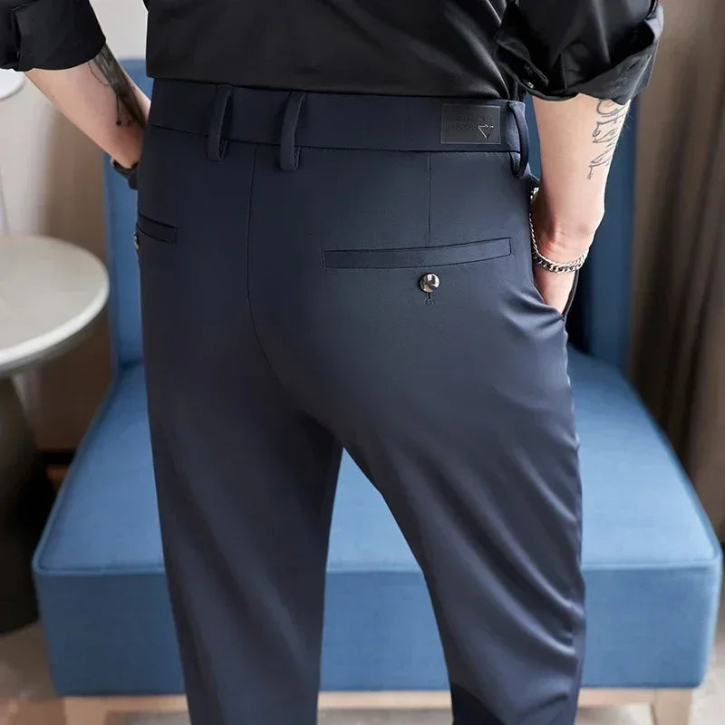 Men’s Slim Fit Stretch Suit Pants – Korean Style, Casual & Business