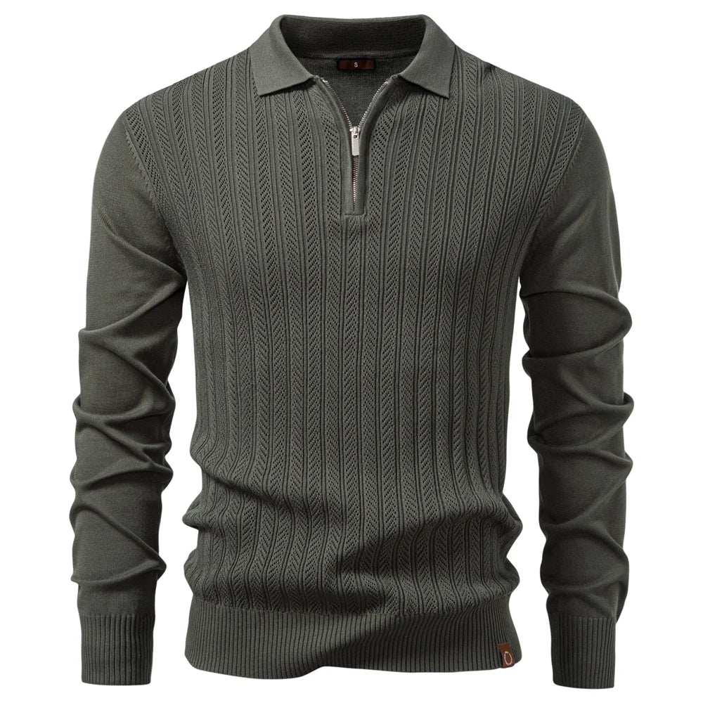 Men’s Sweater AIOPESON Premium – Slim Fit Zip Long Sleeve Luxury Textured Fabric