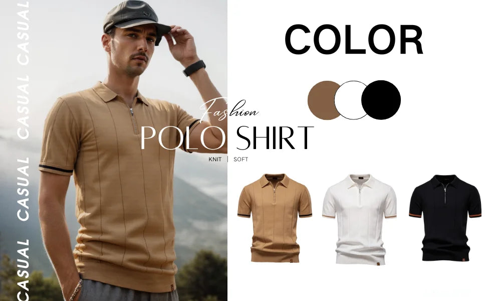 Men’s Slim Fit Polo Shirt with Zipper – Sporty & Smart Casual Style