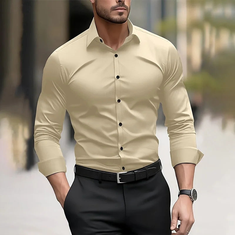 Men’s Formal Long Sleeve Dress Shirt – Solid Color Wedding & Business Wear