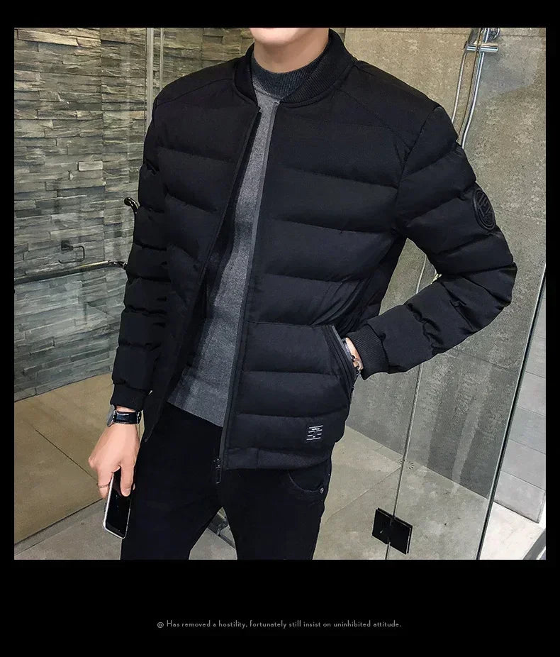 Men’s Winter Down Jacket – Slim Casual Hooded Parka, Warm & Windproof