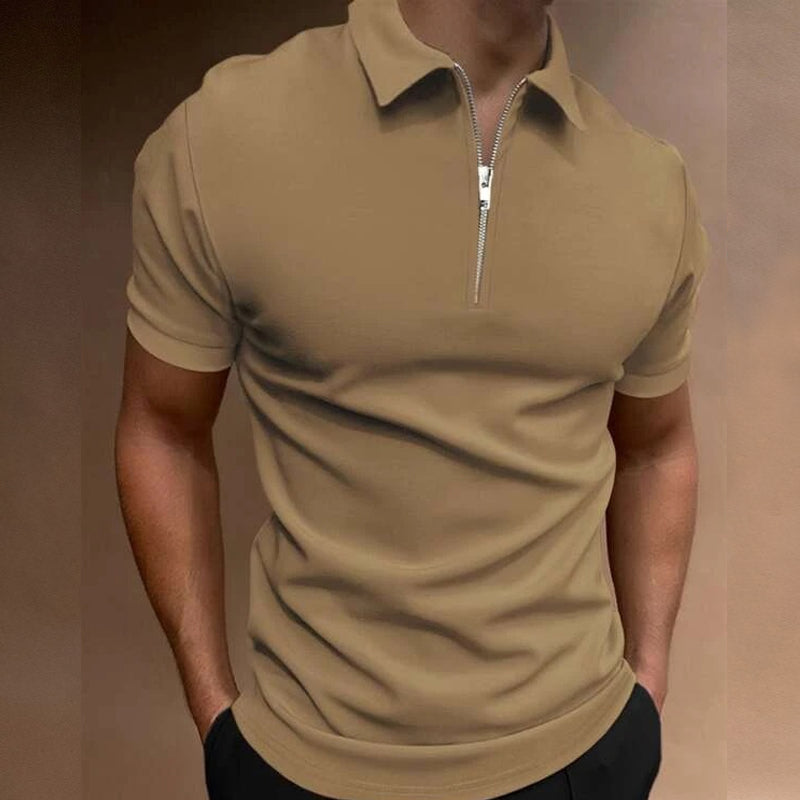Men’s Summer Polo Shirt with Zipper – Casual Streetwear Style