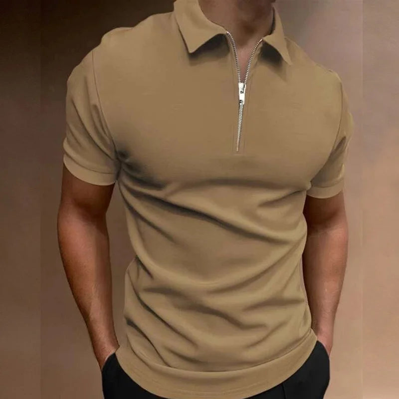 Men’s Summer Polo Shirt with Zipper – Casual Streetwear Style