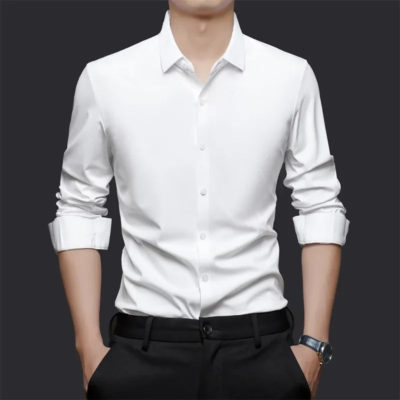 Seamless Long Sleeve Shirt – Wrinkle-Free Business Casual with High Elasticity