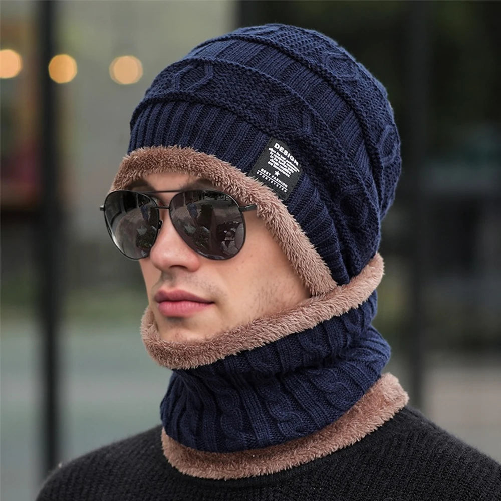 New Style Unisex Plush-Lined Winter Hat – Thick & Warm Knitted Beanie Set