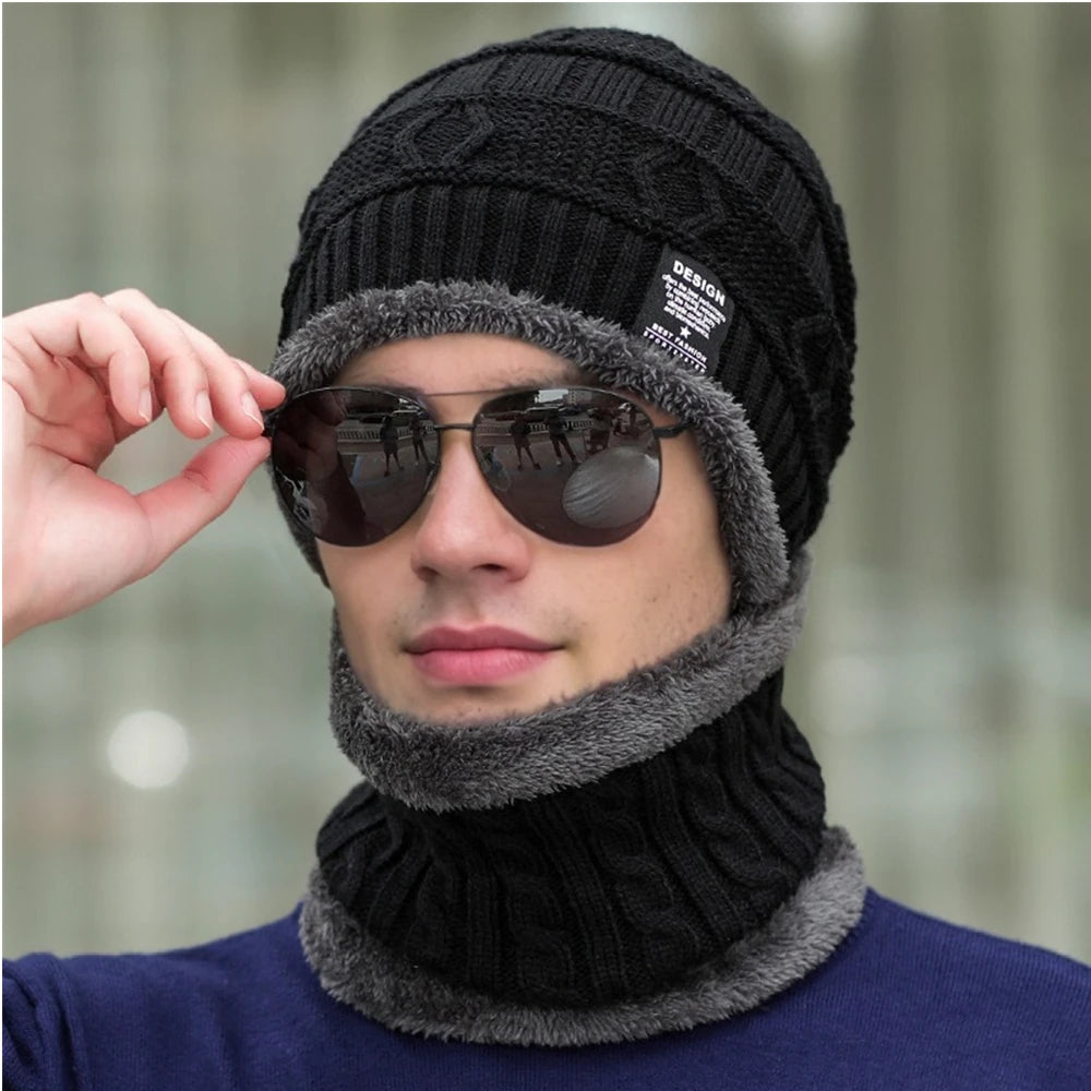 New Style Unisex Plush-Lined Winter Hat – Thick & Warm Knitted Beanie Set