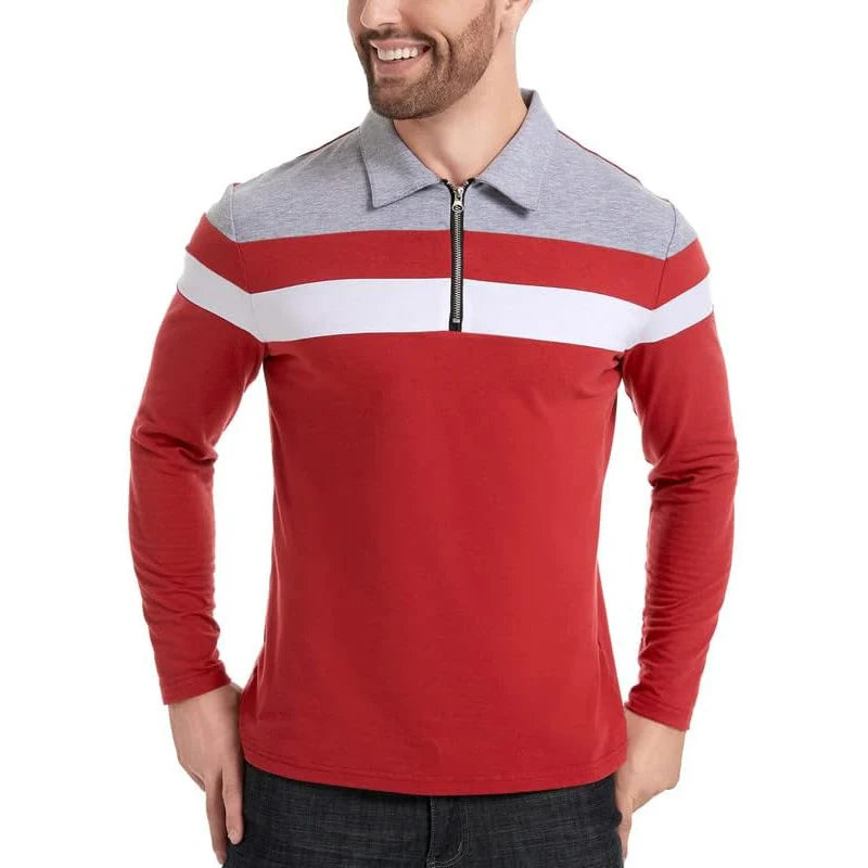 Men’s Long Sleeve Striped Polo – Casual & Comfortable
