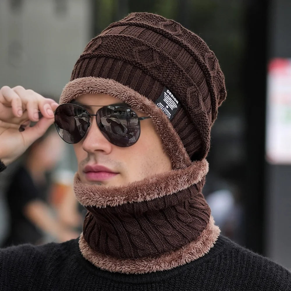 New Style Unisex Plush-Lined Winter Hat – Thick & Warm Knitted Beanie Set