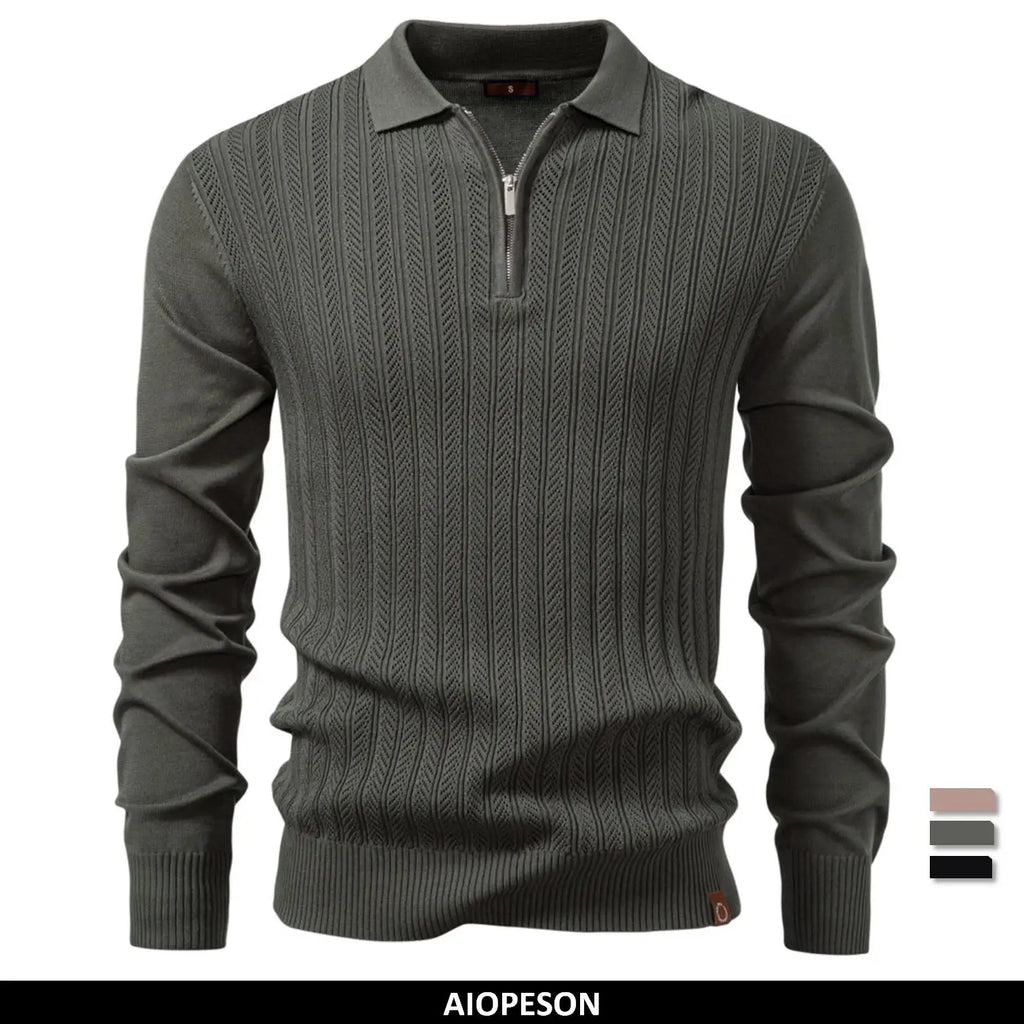 Men’s Sweater AIOPESON Premium – Slim Fit Zip Long Sleeve Luxury Textured Fabric