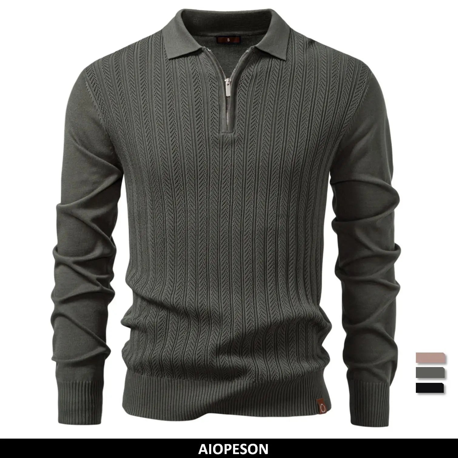 Men’s Sweater AIOPESON Premium – Slim Fit Zip Long Sleeve Luxury Textured Fabric