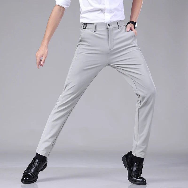 Men’s Ultra-Thin Ice Silk Casual Trousers – Slim Straight Quick-Drying Summer Pants