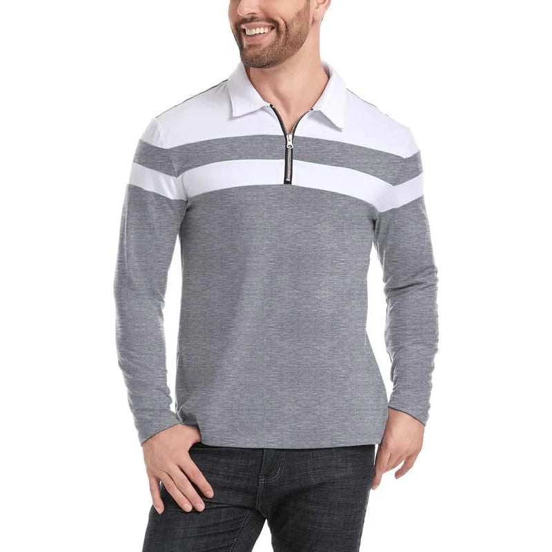 Men’s Long Sleeve Striped Polo – Casual & Comfortable