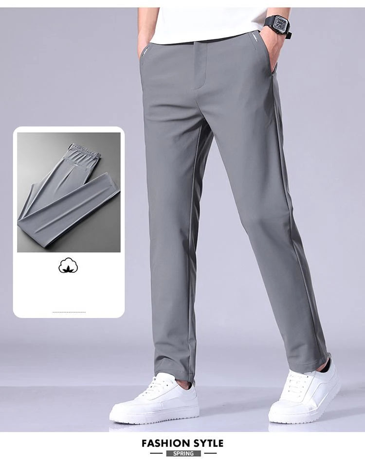 Men’s Ice Silk Slim Trousers – Lightweight & Quick-Dry