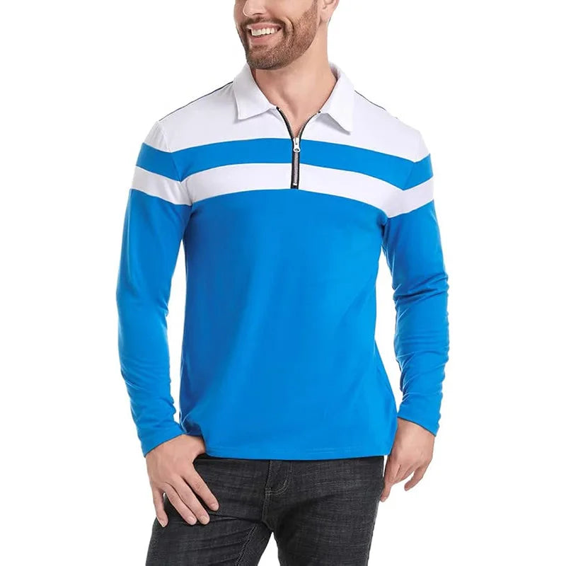 Men’s Long Sleeve Striped Polo – Casual & Comfortable