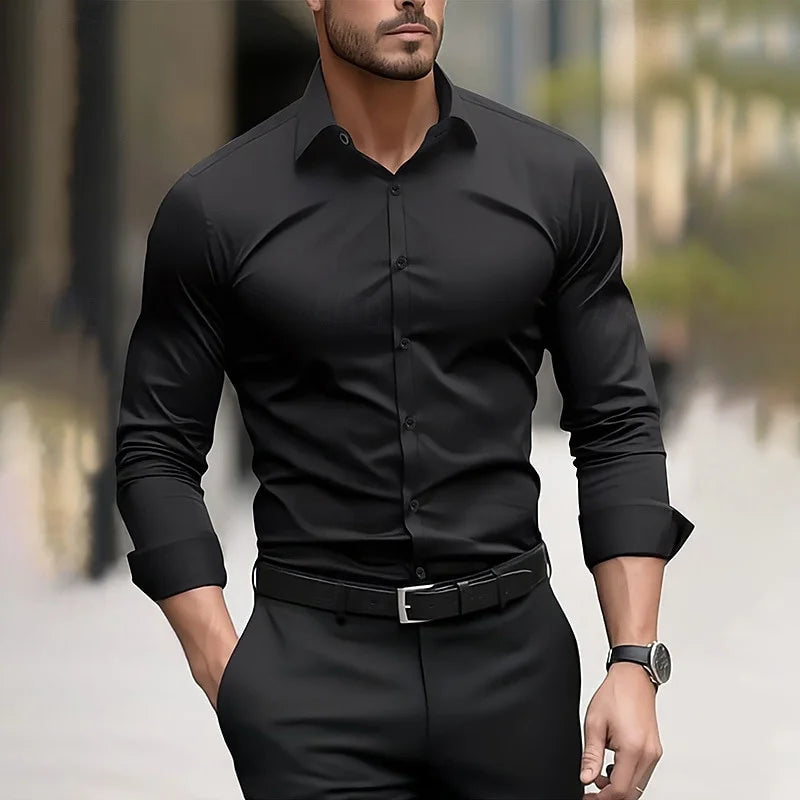 Men’s Formal Long Sleeve Dress Shirt – Solid Color Wedding & Business Wear