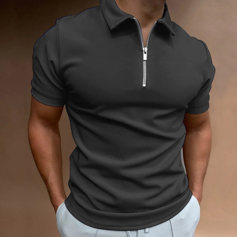 Men’s Summer Polo Shirt with Zipper – Casual Streetwear Style