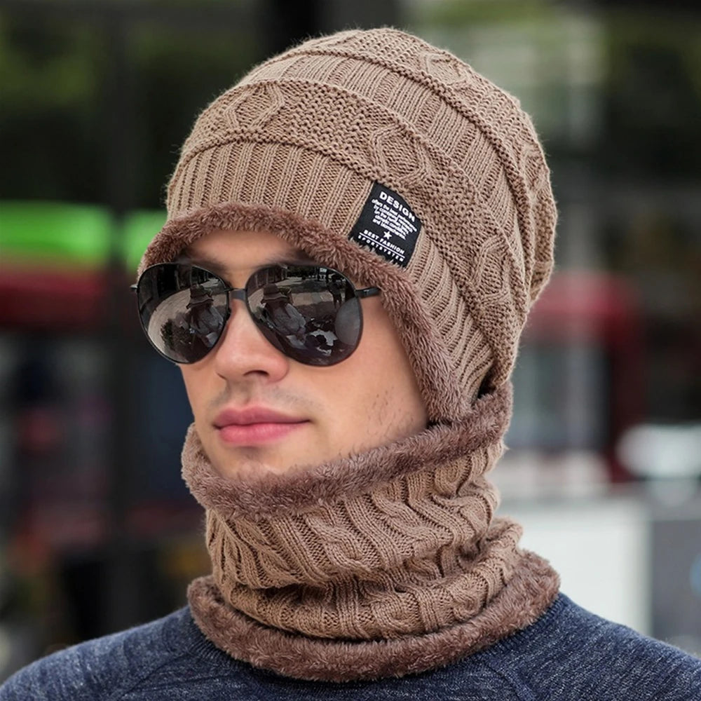 New Style Unisex Plush-Lined Winter Hat – Thick & Warm Knitted Beanie Set