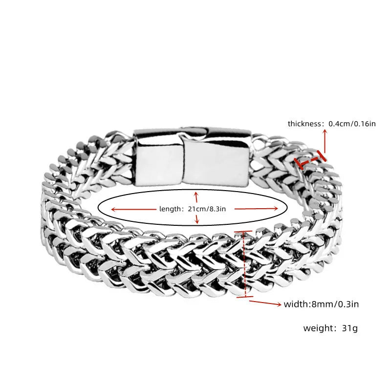 Stainless Steel Magnetic Buckle Bracelet – Double Row Braided Design