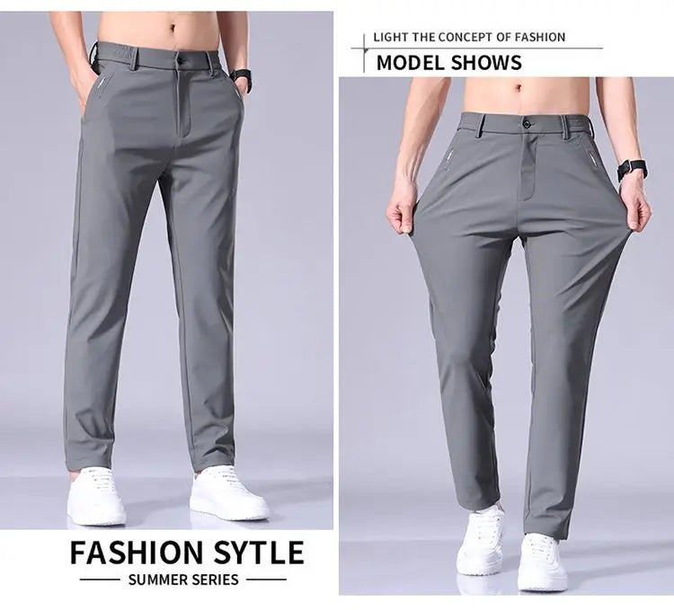 Men’s Ice Silk Slim Trousers – Lightweight & Quick-Dry