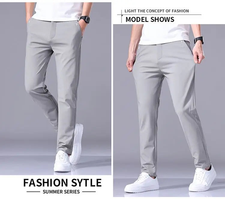Men’s Ice Silk Slim Trousers – Lightweight & Quick-Dry