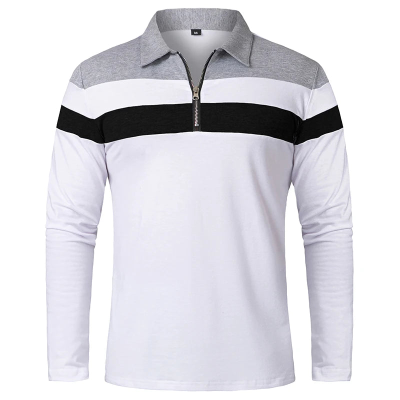 Men’s Long Sleeve Striped Polo – Casual & Comfortable
