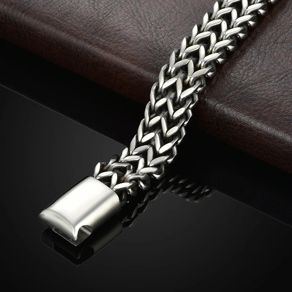 Stainless Steel Magnetic Buckle Bracelet – Double Row Braided Design