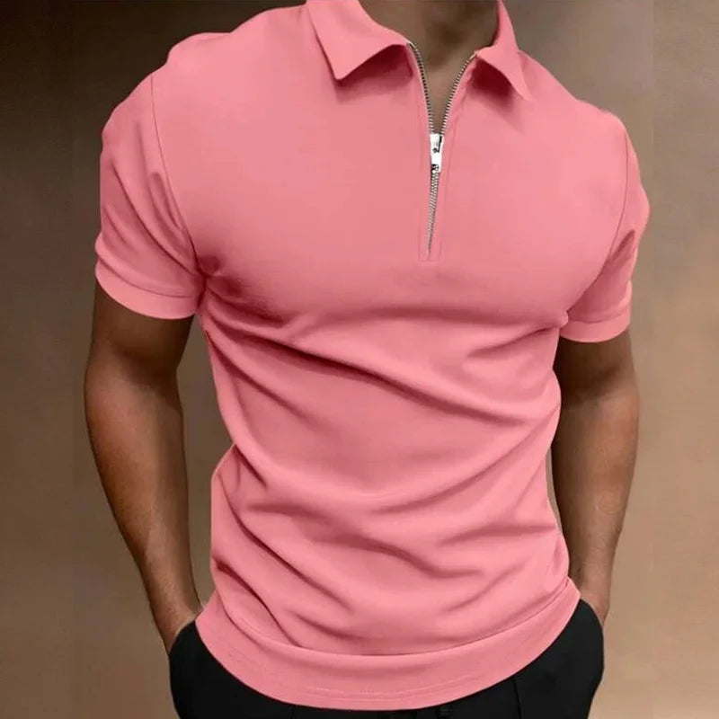 Men’s Summer Polo Shirt with Zipper – Casual Streetwear Style