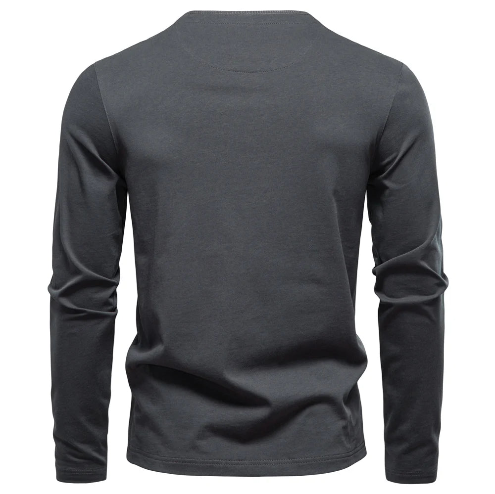 Men’s Long Sleeve Cotton T-Shirt AIOPESON  – Casual Henley Collar Basic Tee