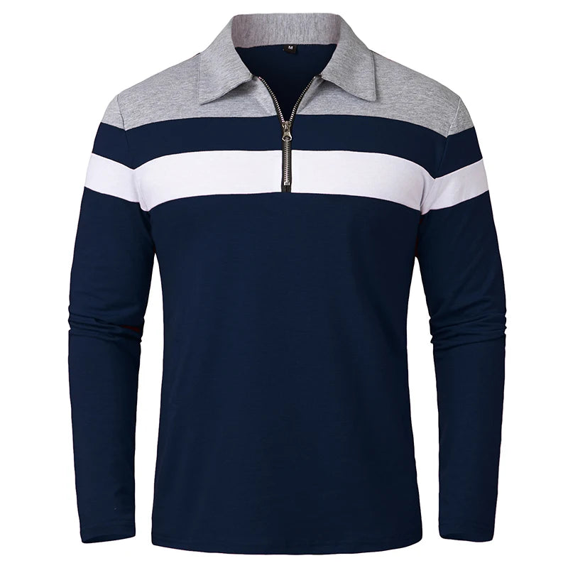 Men’s Long Sleeve Striped Polo – Casual & Comfortable