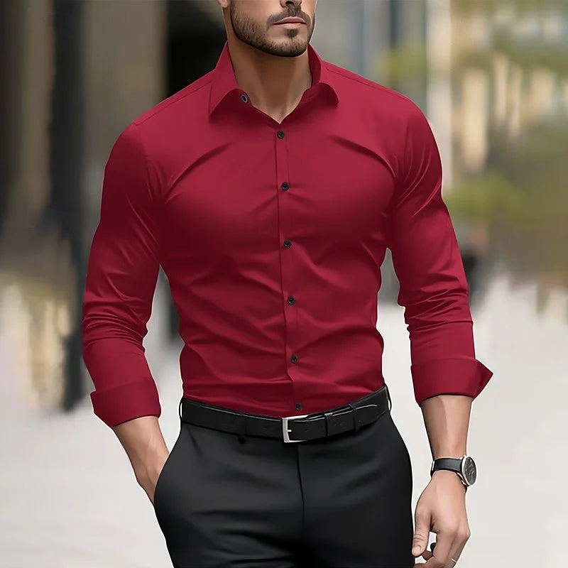 Men’s Formal Long Sleeve Dress Shirt – Solid Color Wedding & Business Wear
