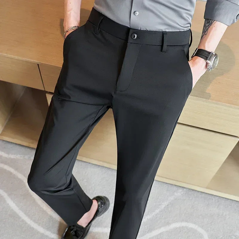 Men’s Slim Fit Stretch Suit Pants – Korean Style, Casual & Business