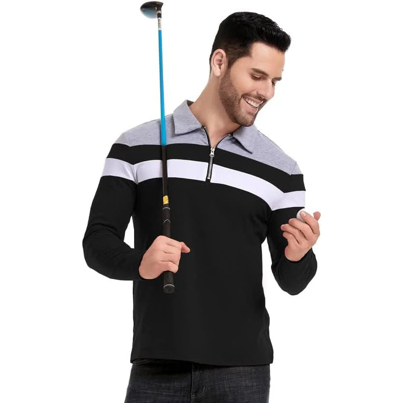 Men’s Long Sleeve Striped Polo – Casual & Comfortable